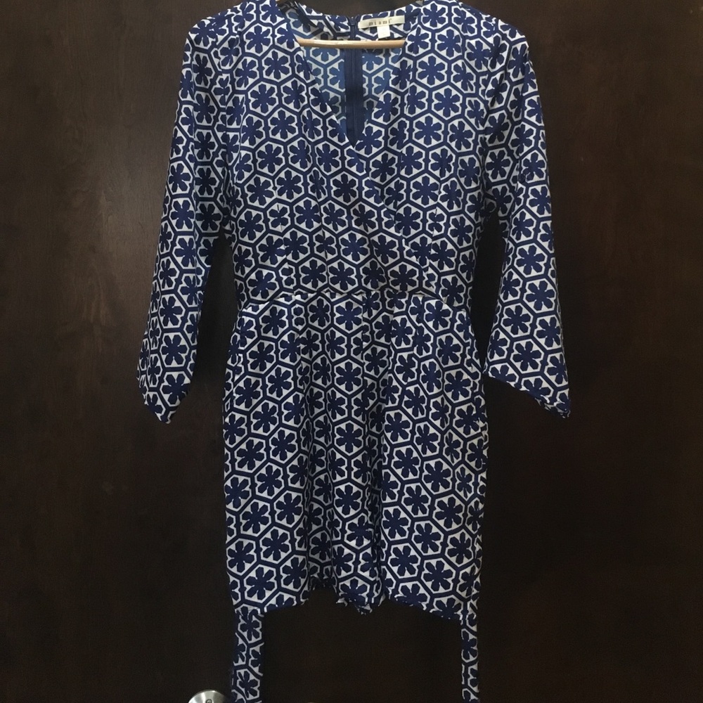 Navy Greek-tile patterned romper
