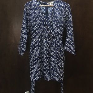 Navy Greek-tile patterned romper