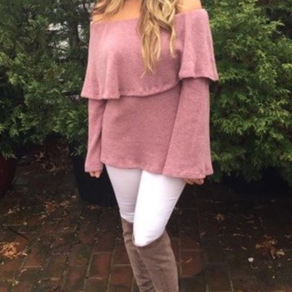 Simply mauve off shoulder sweater - Picture 2 of 4