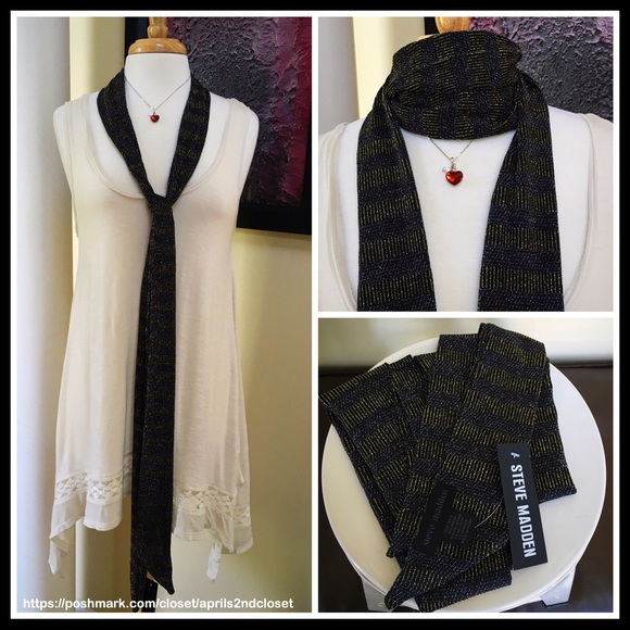 STEVE MADDEN LONG EMBELLISHED METALLIC SCARF - Picture 4 of 5