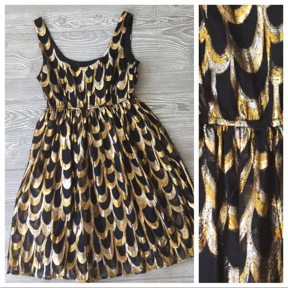 Gold and black shimmer cocktail dress. Size 4