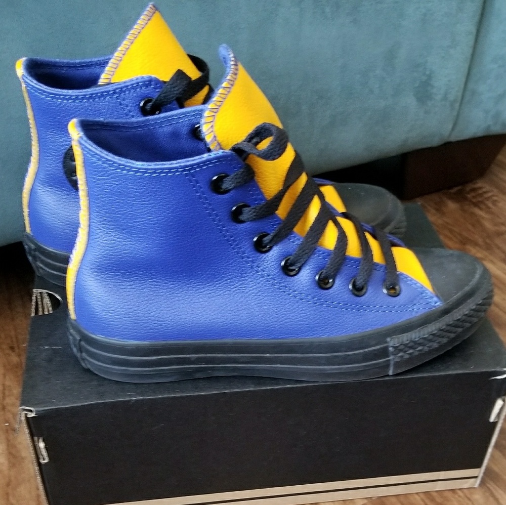 Custom Converse Hi Tops Blue and Yellow Size 4
