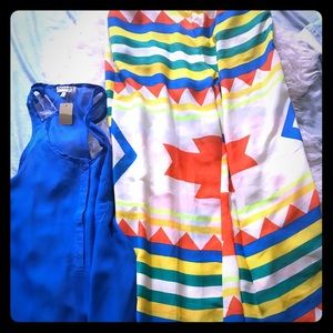 Summer colorful Polyester pants & Blue Tank Top