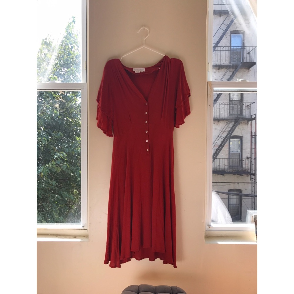 Red Western Button Front Dress