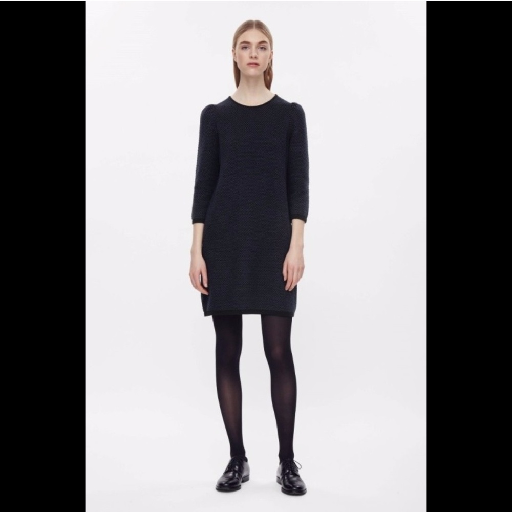 Cos Raised Knit Dress Size S Navy/Black