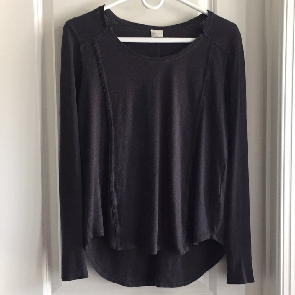 Linen rounded hem grey long sleeve T