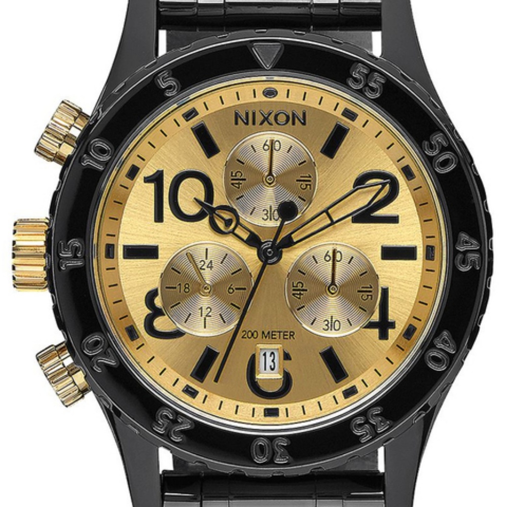 NWT NIXON 38-20 CHRONO BLACK GOLD WATCH