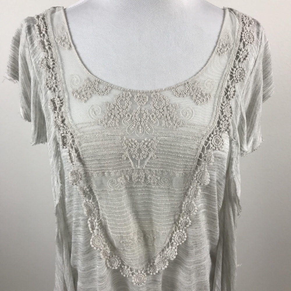 Free People Embroidered Short Sleeve Top S
