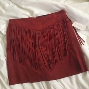 Suede Fringe Skirt
