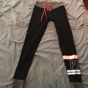 Victoria's Secret pink lace up Yoga Leggings.