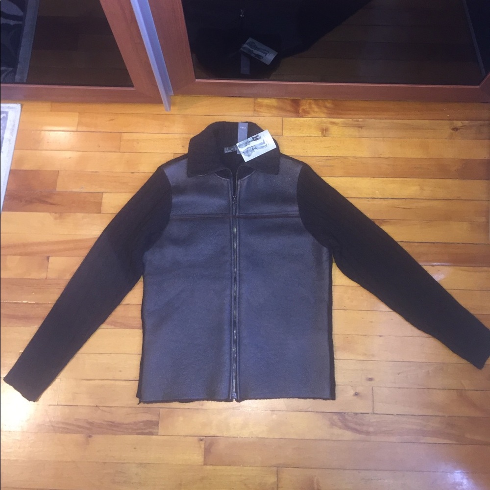 Zara Men's Wool and Leather Jacket Sweater