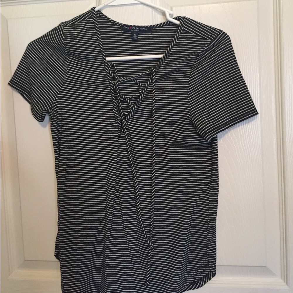 White and blue striped shirt