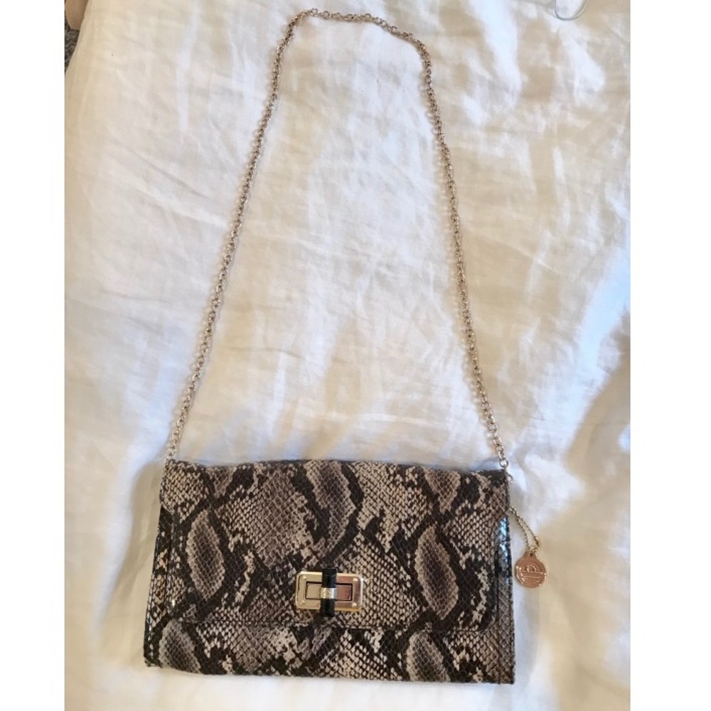 Snakeskin Clutch with Gold Chain