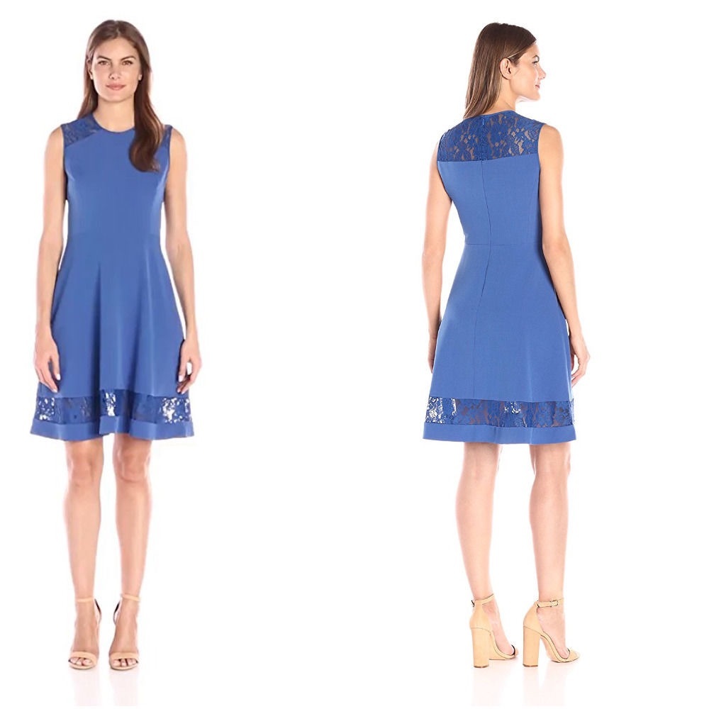 Anne Klein Blue Dress with Lace Insets