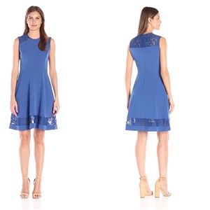 Anne Klein Blue Dress with Lace Insets
