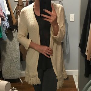 Altar'd State, cream cardigan with fringe detail.