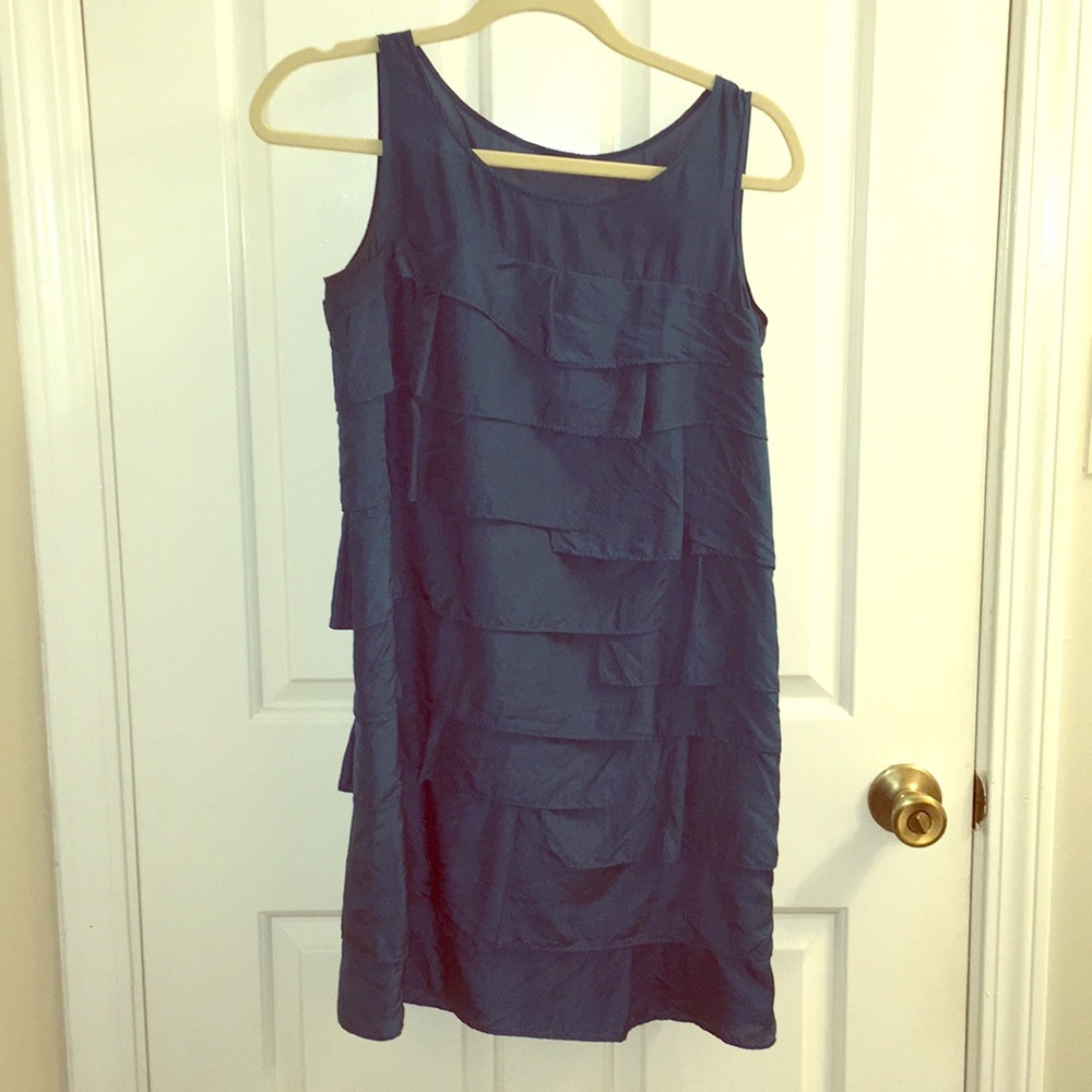 Blue tiered sleeveless above knee comfy dress