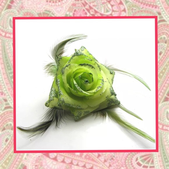 🌺 LIME GREEN HAIR ROSE FLOWER CLIP IN PIN UP BOHO NEON HAIR PIECE HAWAII - Picture 1 of 7
