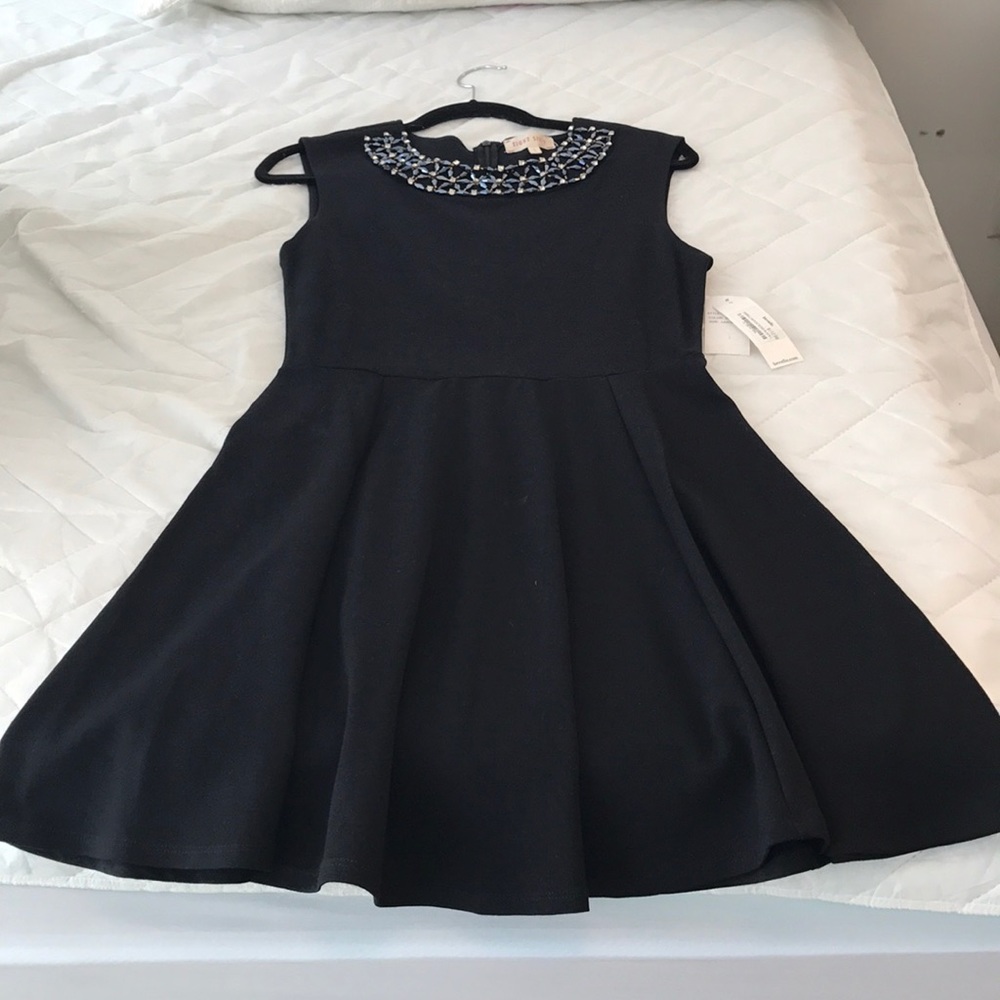 Bevello black beaded neckline dress