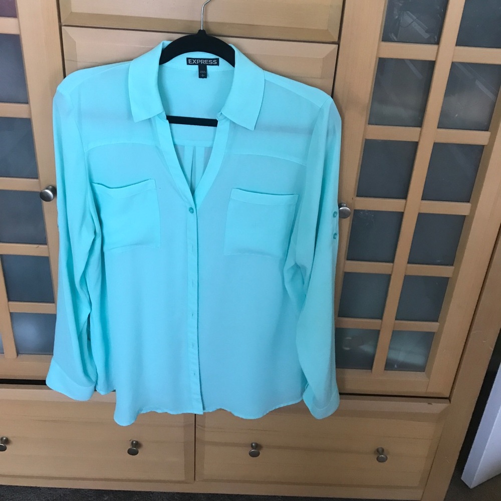 Express blue button down top