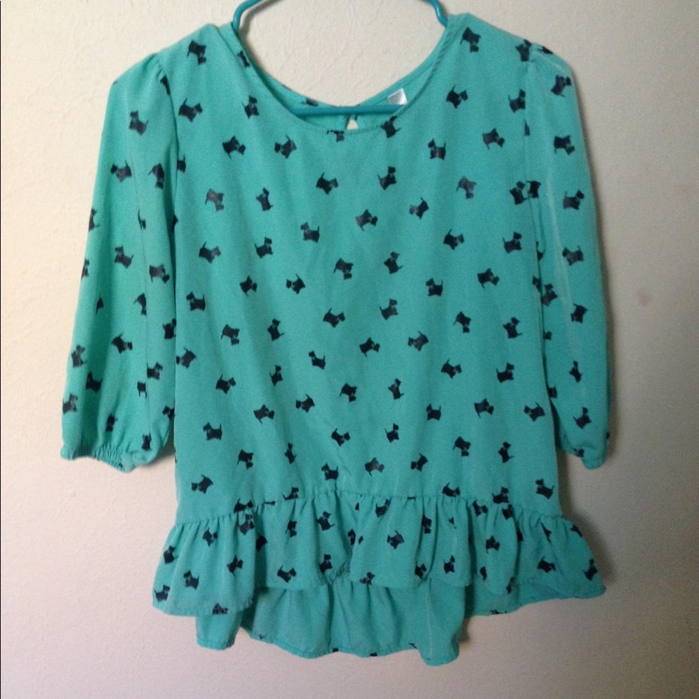 Turquoise and black dog blouse