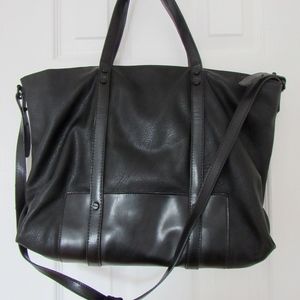 Zara Black Cracked Large Leather Tote Crossbody