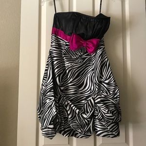 Jessica McClintock Strapless pink and zebra dress