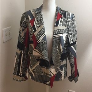 Chico's Red Patterned Open Front Blazer
