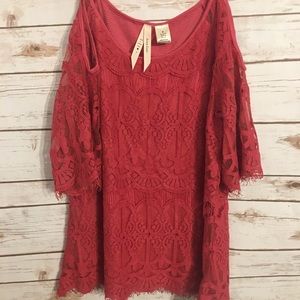 Ivory Love Rose colored lace off shoulder top