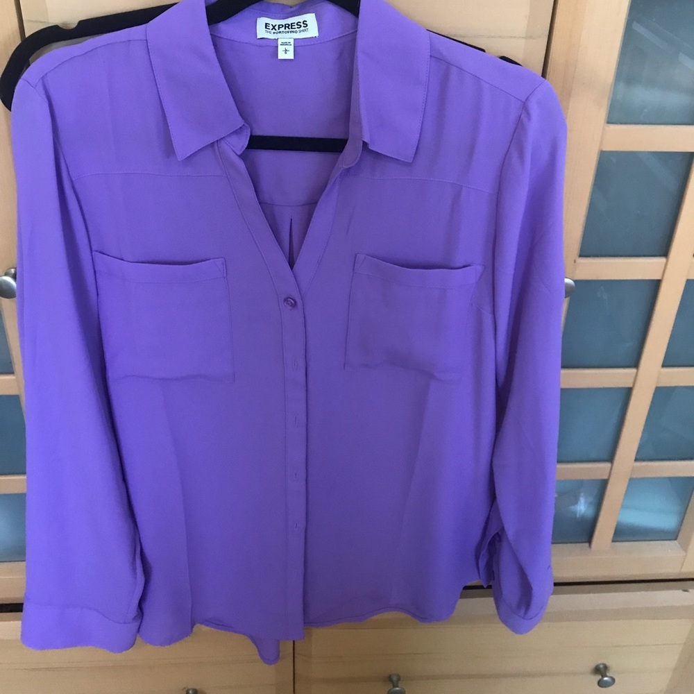 Express purple button down top