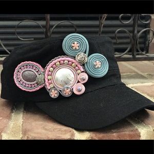 Women hat with handmade decoration-soutache techn