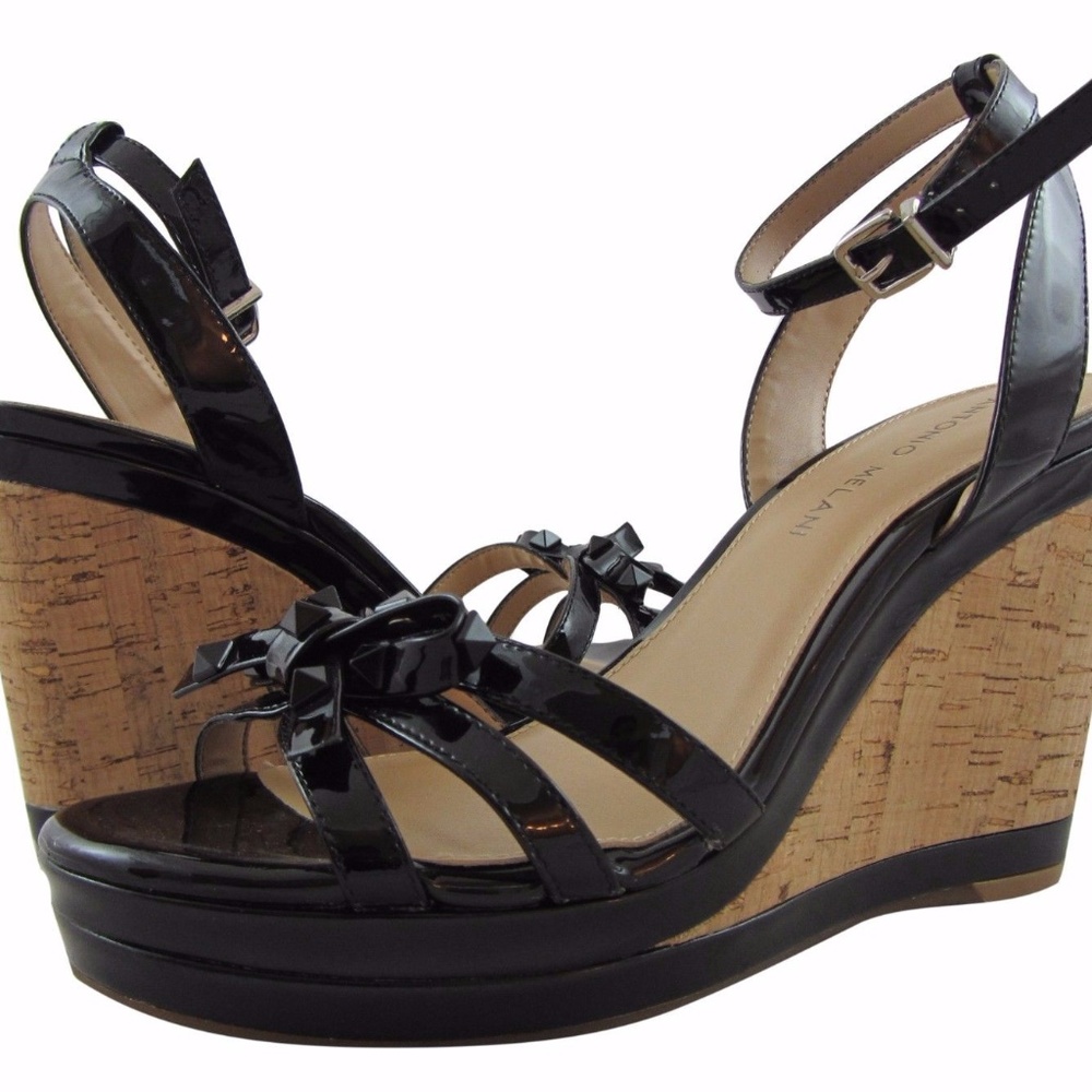 ANTONIO MELANI ANKLE STRAP BLACK PATENT SANDAL
