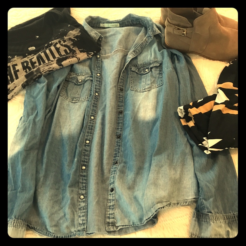 Denim long sleeved button down shirt