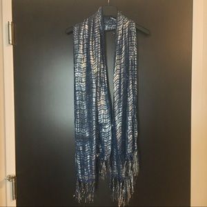 Blue and silver metallic thread scarf