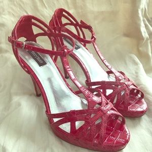 White House Black Market strappy red pumps