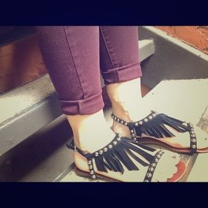 Black Suede fringe sandals