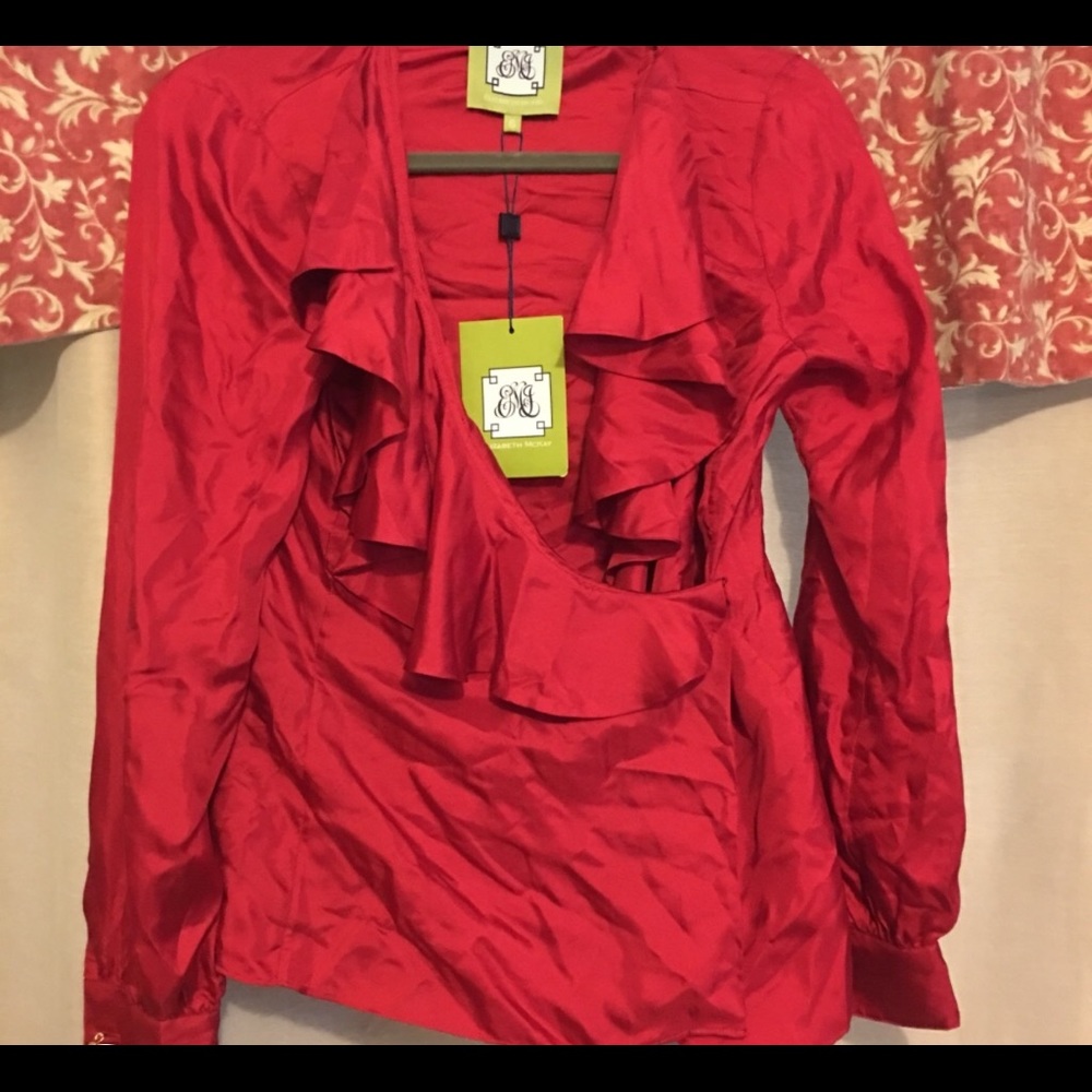 Elizabeth McKay satin ruffle blouse
