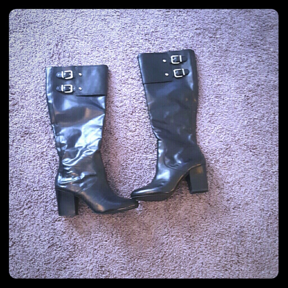 Black faux leather boots