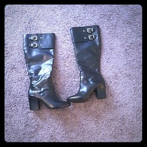 Black faux leather boots