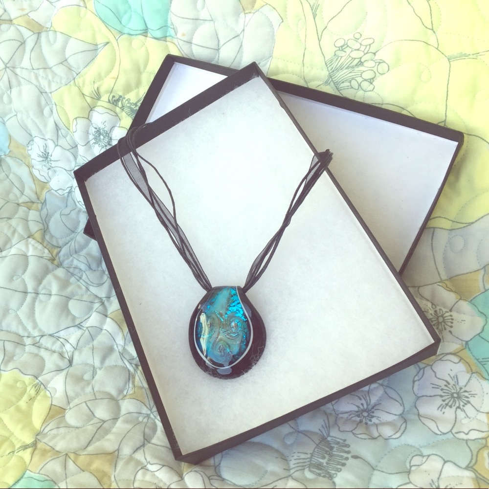 Murano Glass Statement Necklace with Ribbon Choker