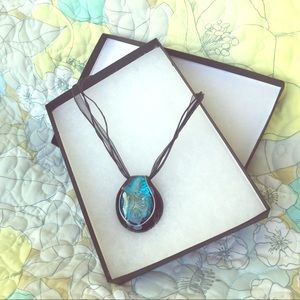 Murano Glass Statement Necklace with Ribbon Choker