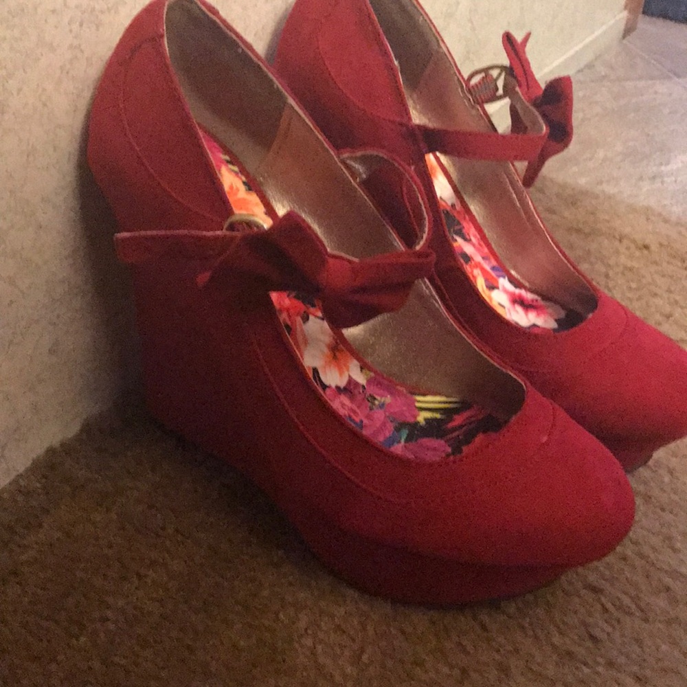 Never worn red platform heels. DSW