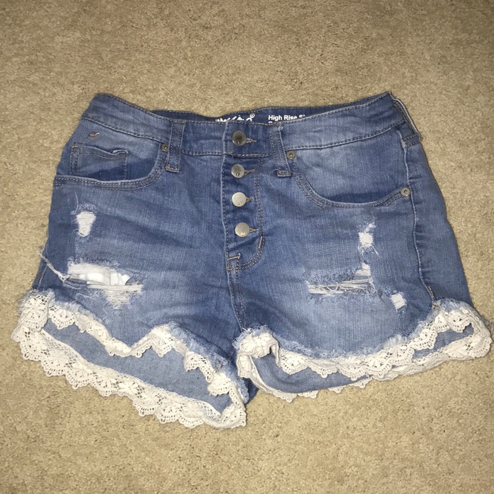 high rise ripped jean shorts