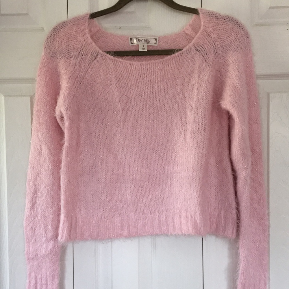 DECREE Light Pink Sparkly Fuzzy Sweater