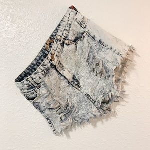 Acid wash high rise shorts