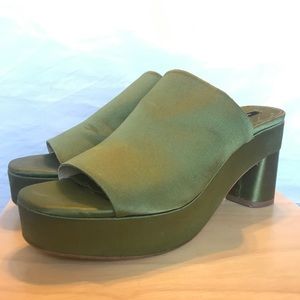 zara green silk mules