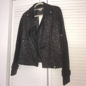 Grey Leopard Print Faux Leather Jacket