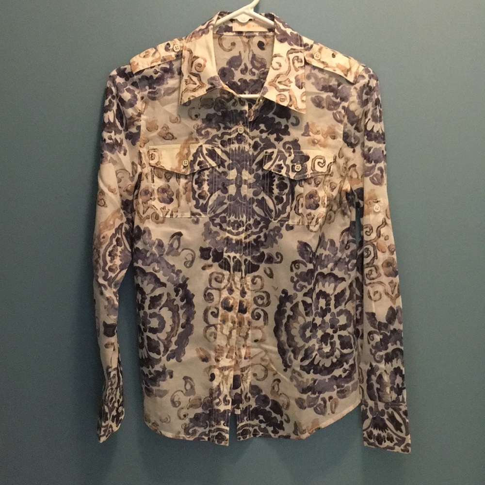 Tory Burch print cotton button down blouse size 2