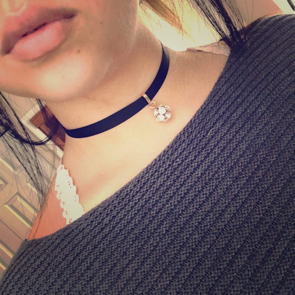 Black & gold ribbon choker