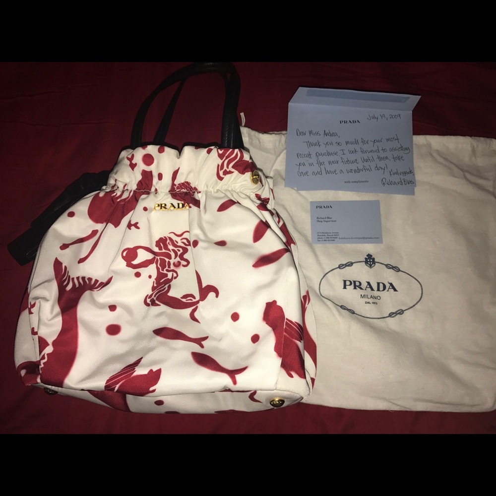 💎EXTREMELY RARE 2009 Prada Limited EDT Mermaid Bow Satchel PERFECT CONDITION 💎 - Picture 8 of 9